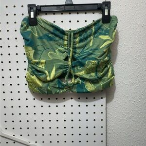 Zara Green and Yellow Patterned Strapless Top